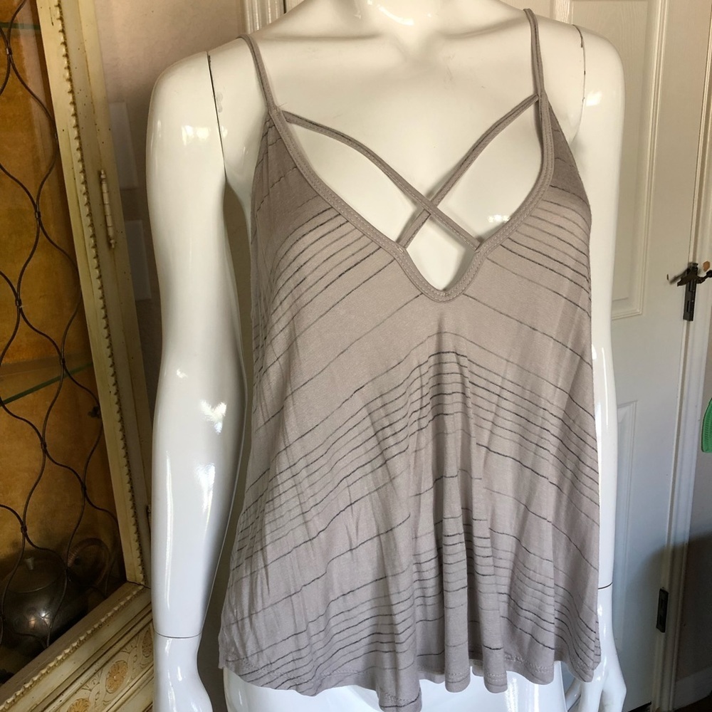 New Lush Taupe Stripe Flowy Tank Top Sz S/M